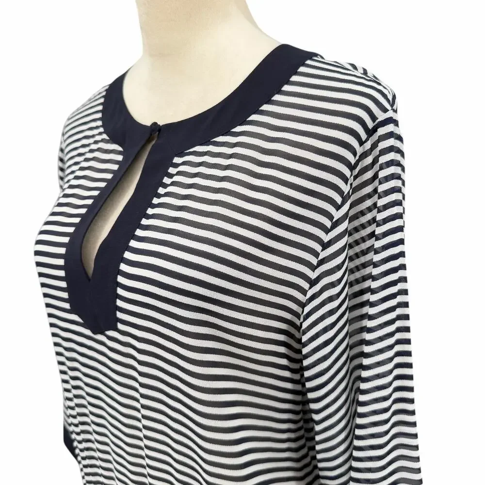 Tory Burch NWT Clemente Navy White Stripe 100% Silk Sheer Long Caftan Coverup